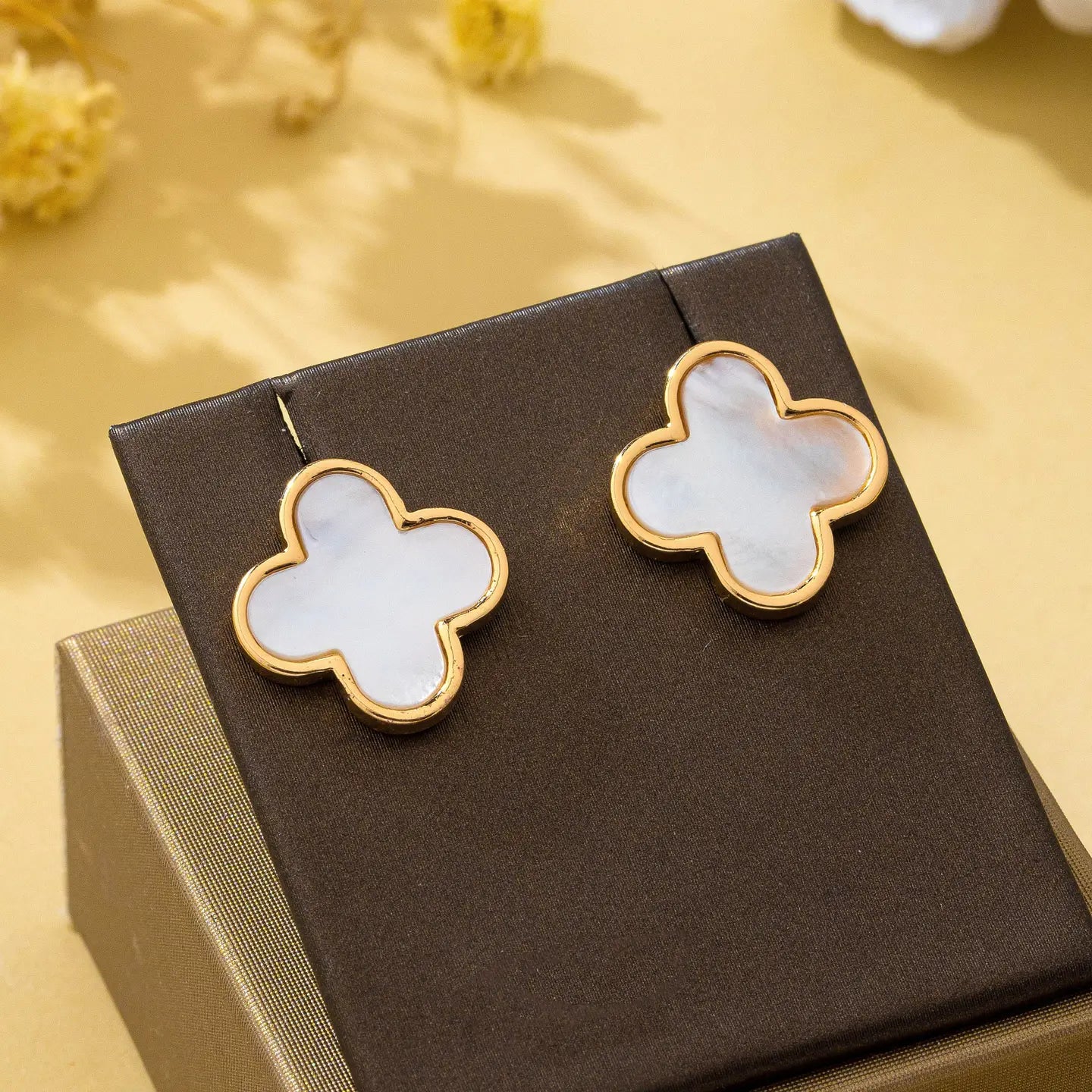Mother of Pearl Clover Stud Earrings