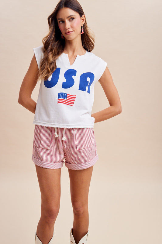 Stripe Cotton Twill Mini Shorts