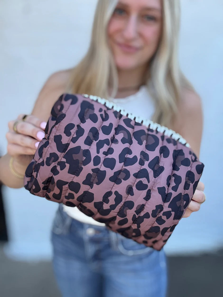 Quilted Leopard Cosmetic Bag