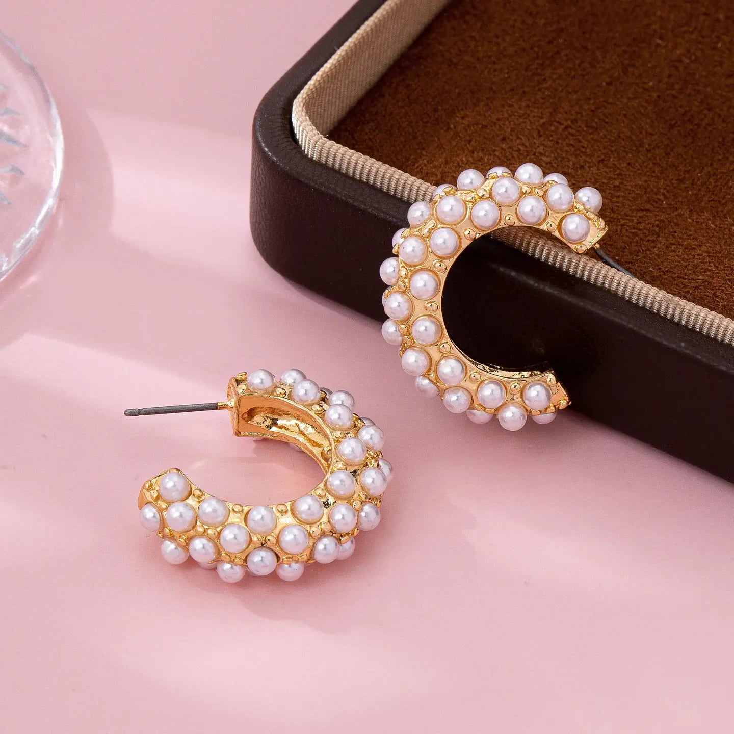 Gold-Tone Multi-Pearl C-Hoop Earrings