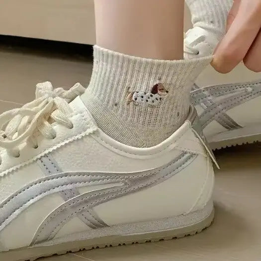 Woman Dog Polka Dot Ankle Throwback Socks