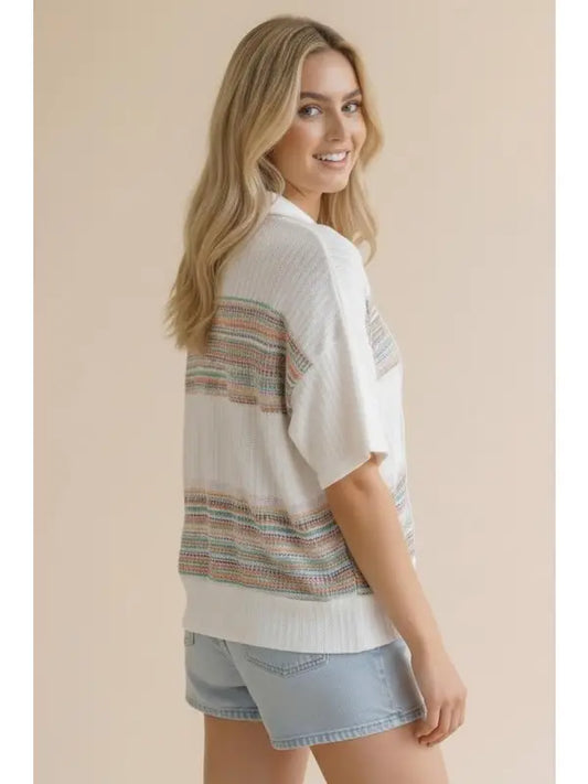 Collared Multi Color Stripe Top
