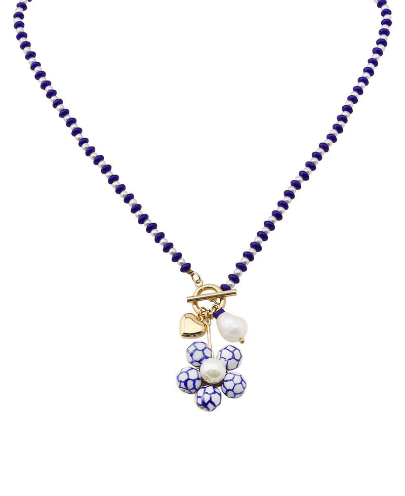 Blue & White Floral Strand Necklace