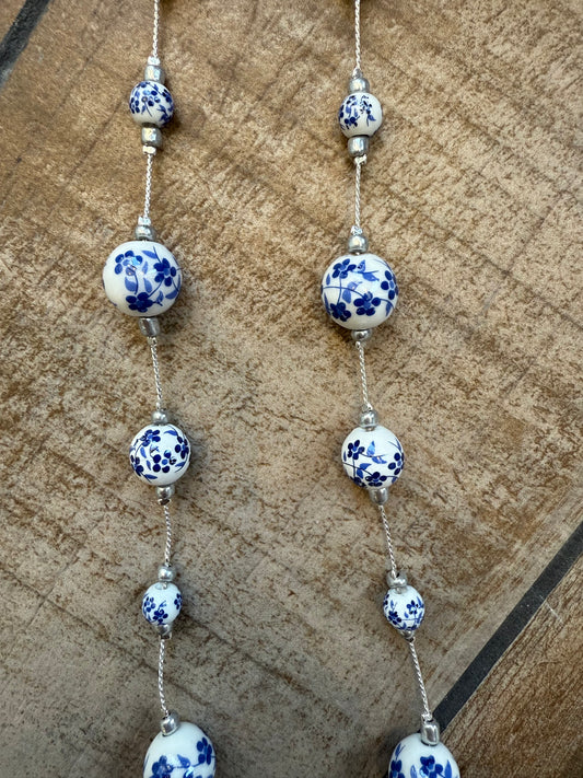 Long Blue Floral Necklace