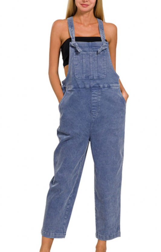 Washed Knot Strap Overalls