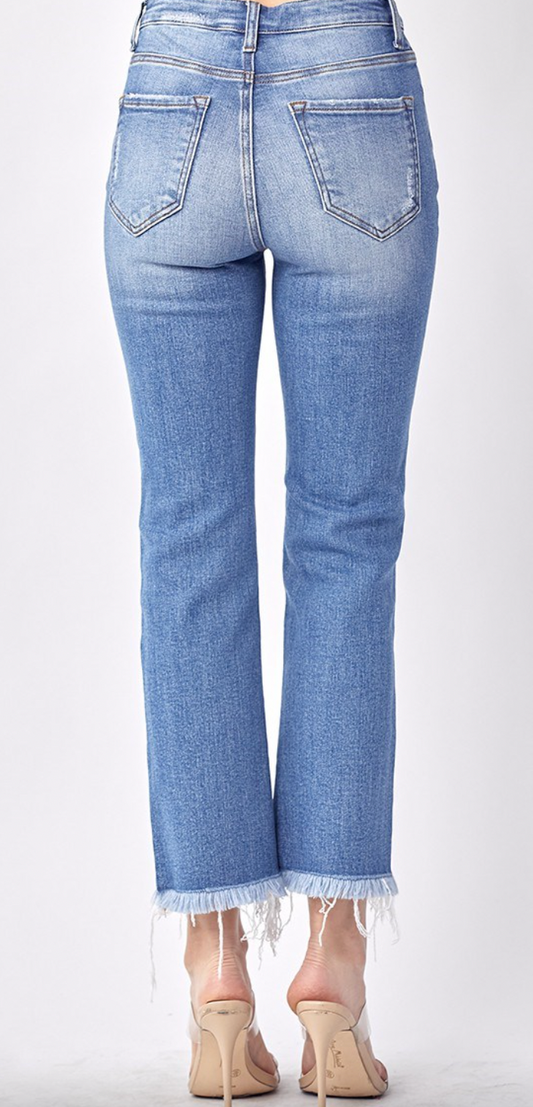 Risen - Mid Rise Raw Hem Straight Leg