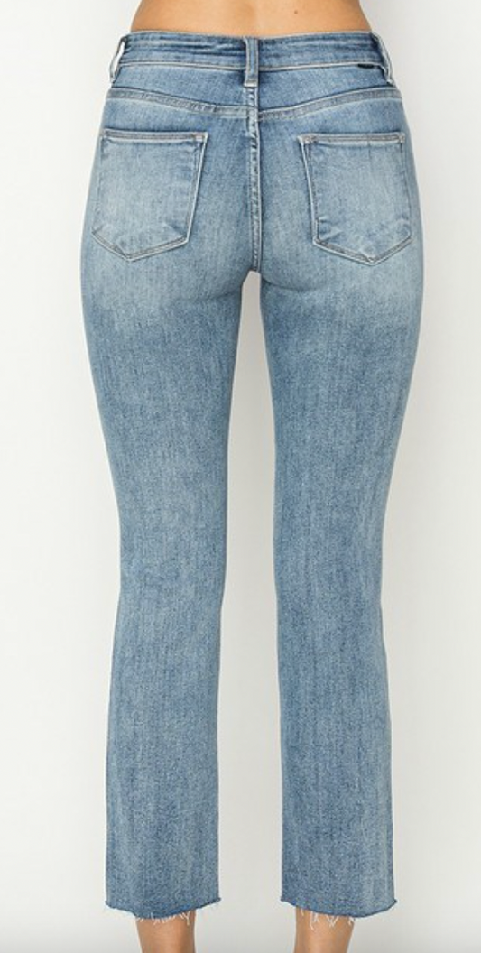 Risen - Mid Rise Raw Edge Straight Leg