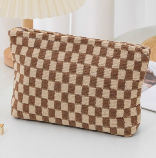 Checkered Cosmetic Bag Clutch