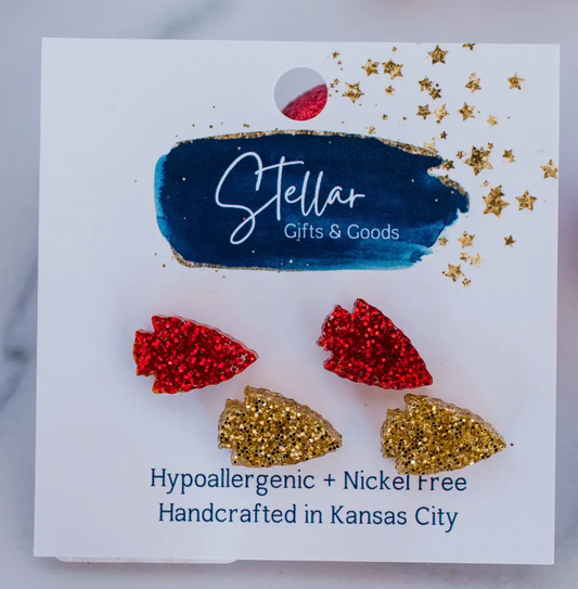 Kansas City Football Glitter Arrowhead Studs 2 Pack