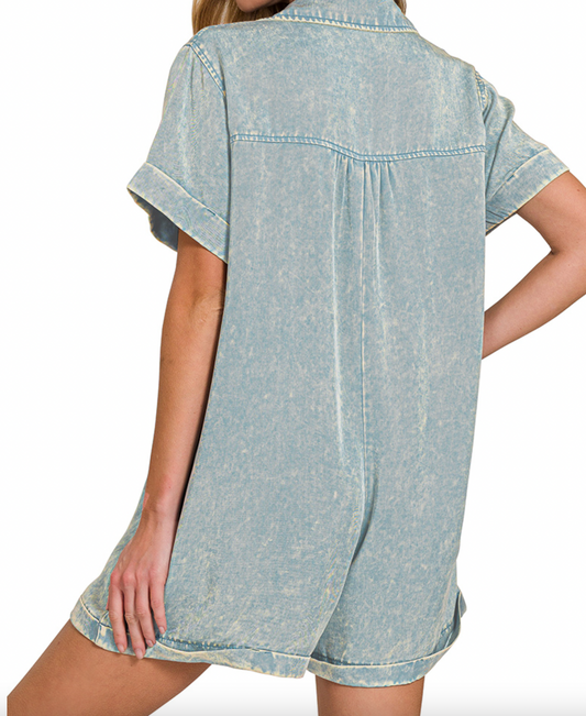 Half Button Shirt Romper