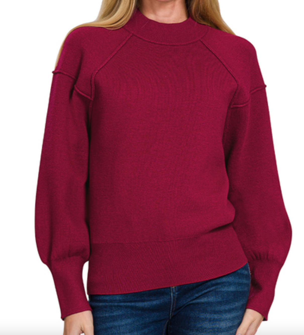 Mock Neck Exposed Seam Sweater