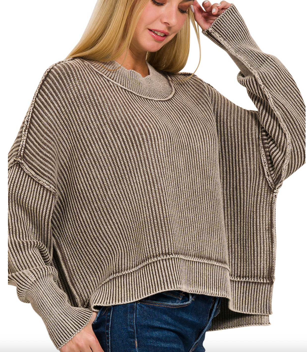 Washed Side Slit Oversized Sweater