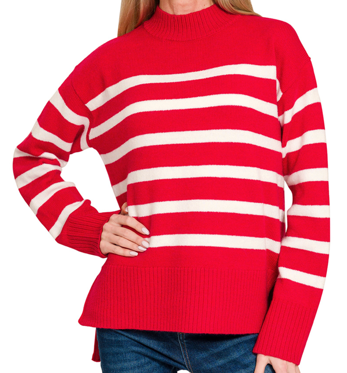 Striped Mock Neck Sweater