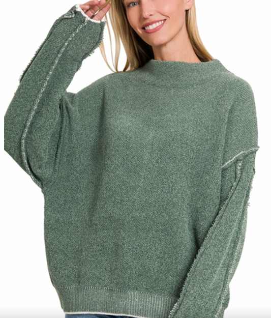 Mock Neck Raw Seam Sweater
