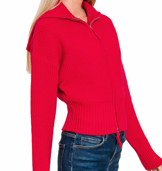 Collared Zip Up Sweater