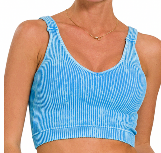 Washed Ribbed Cropped Seamless Bra