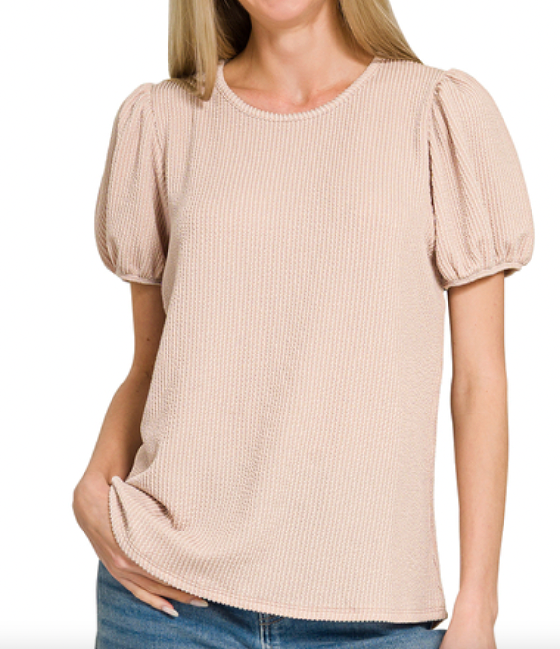 Ribbed Puff Sleeve Top