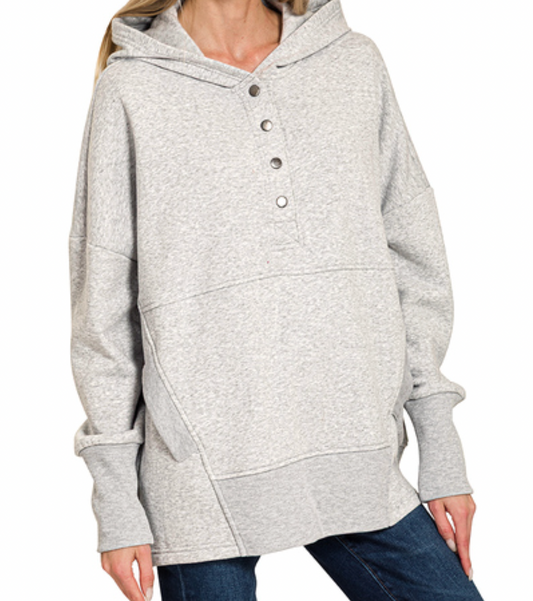 Half Snap Button Hooded Sweatshirts