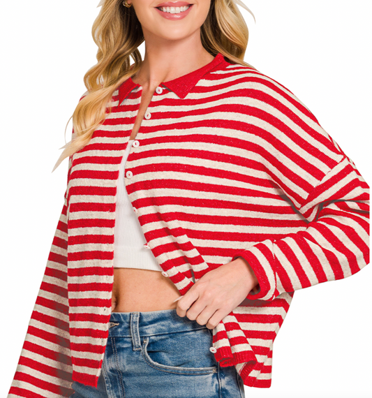 Striped Collared Button Down Sweater