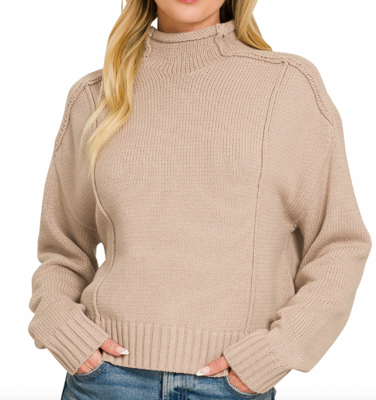 Mock Neck Exposed Seam Sweater