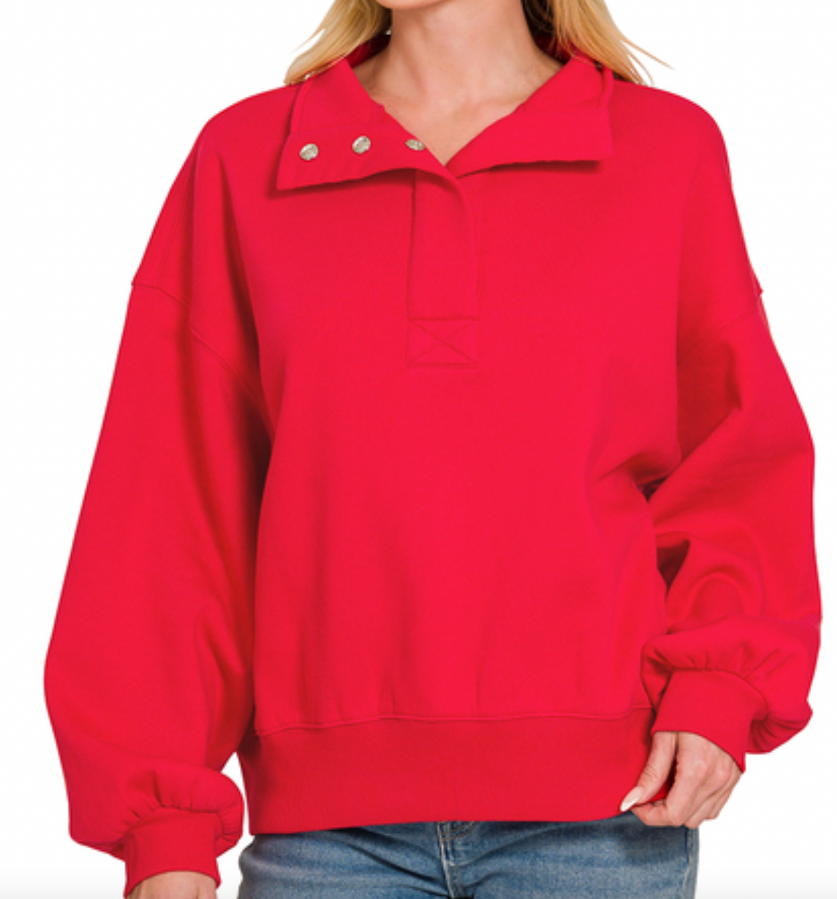 Fleece Half Snap Button Sweatshirt