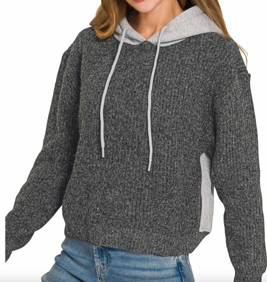 Textured Sweater with Hoodie
