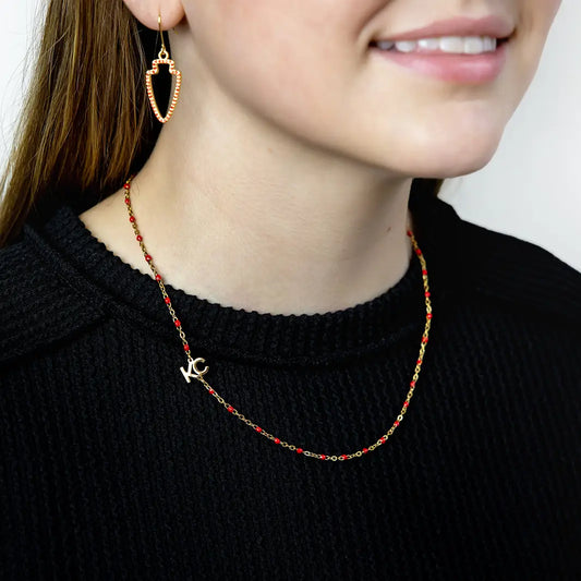 KC & Red Beaded Necklace