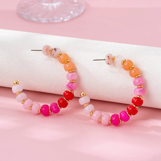 Rainbow Beaded Hoop Earrings