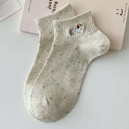 Woman Dog Polka Dot Ankle Throwback Socks