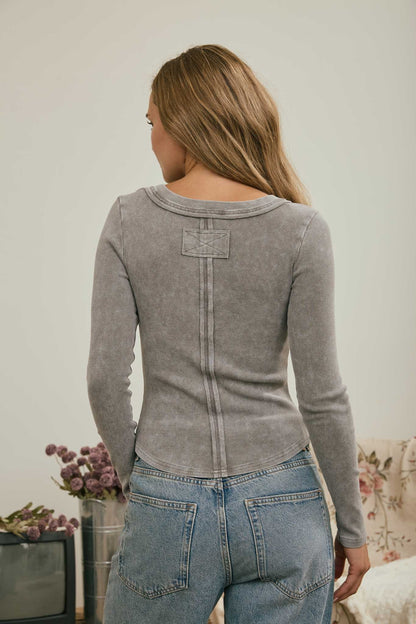 Long Sleeve Ribbed Henley