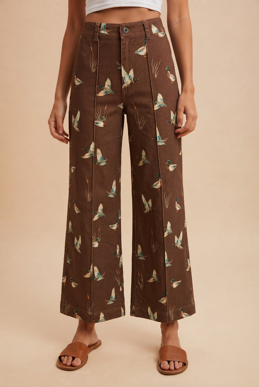 Mallard Print Wide Leg Pants