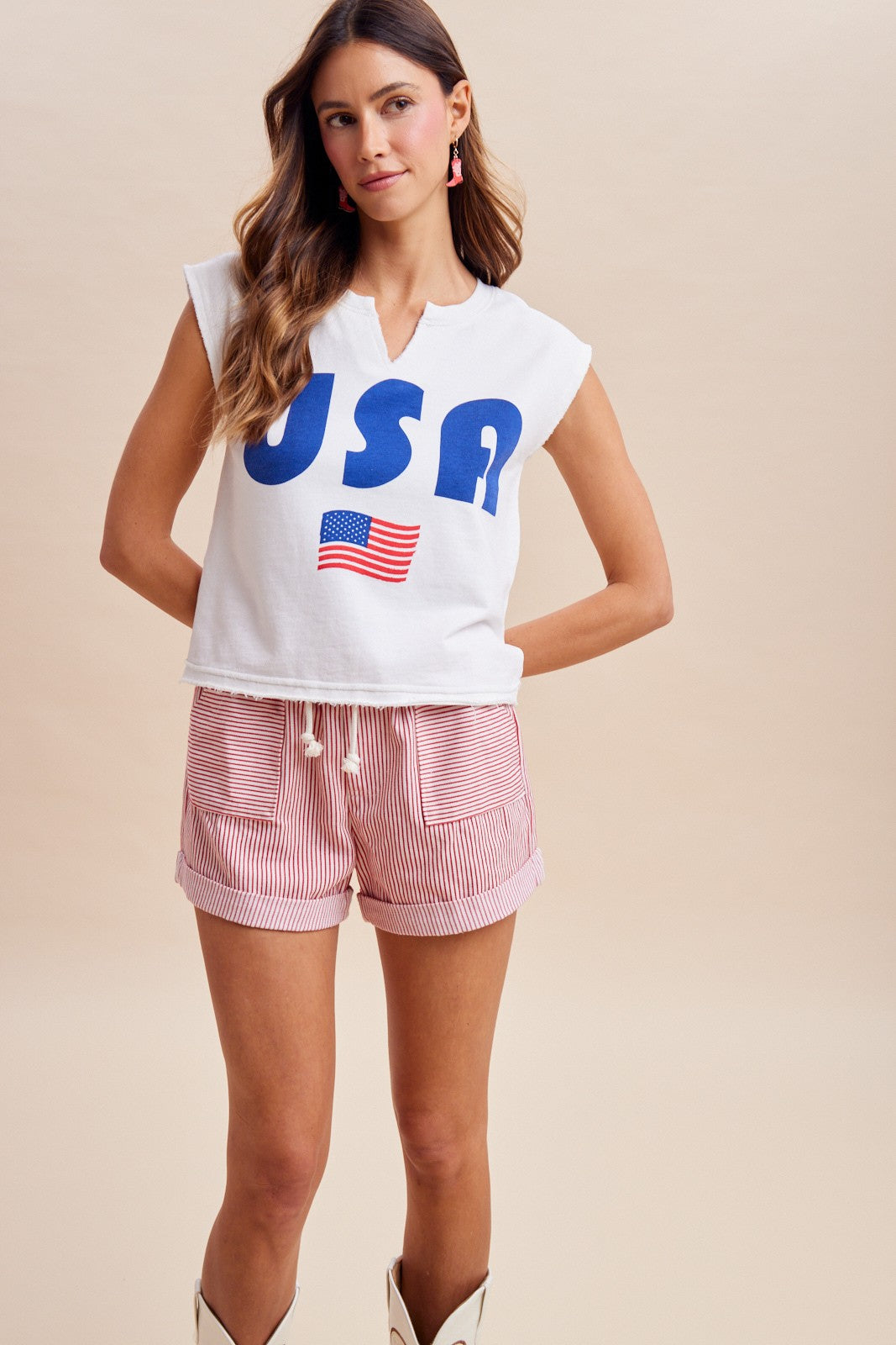 Stripe Cotton Twill Mini Shorts