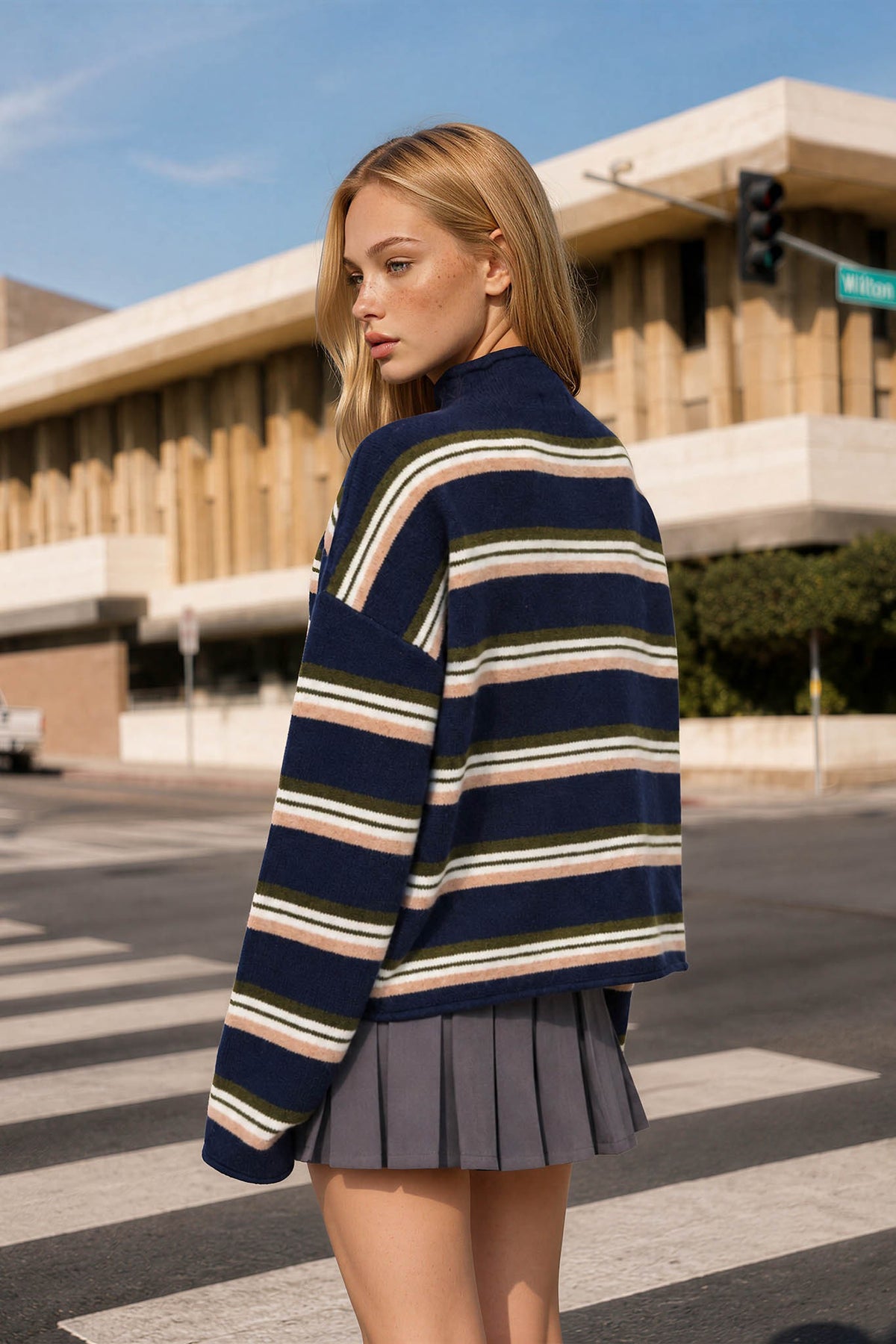 Rolled Neck Knit Cardigan