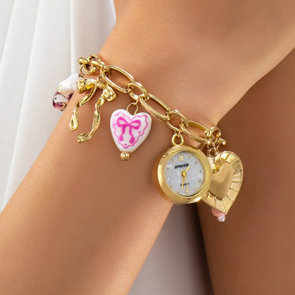 Vintage Pink Polka Dot Charm Watch Bracelet