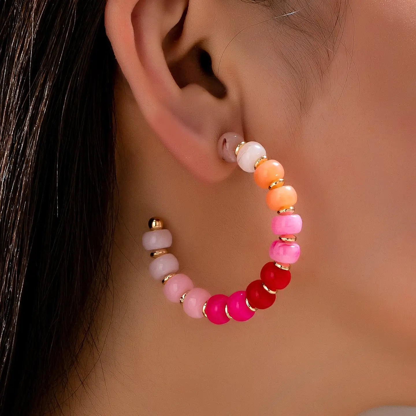 Rainbow Beaded Hoop Earrings