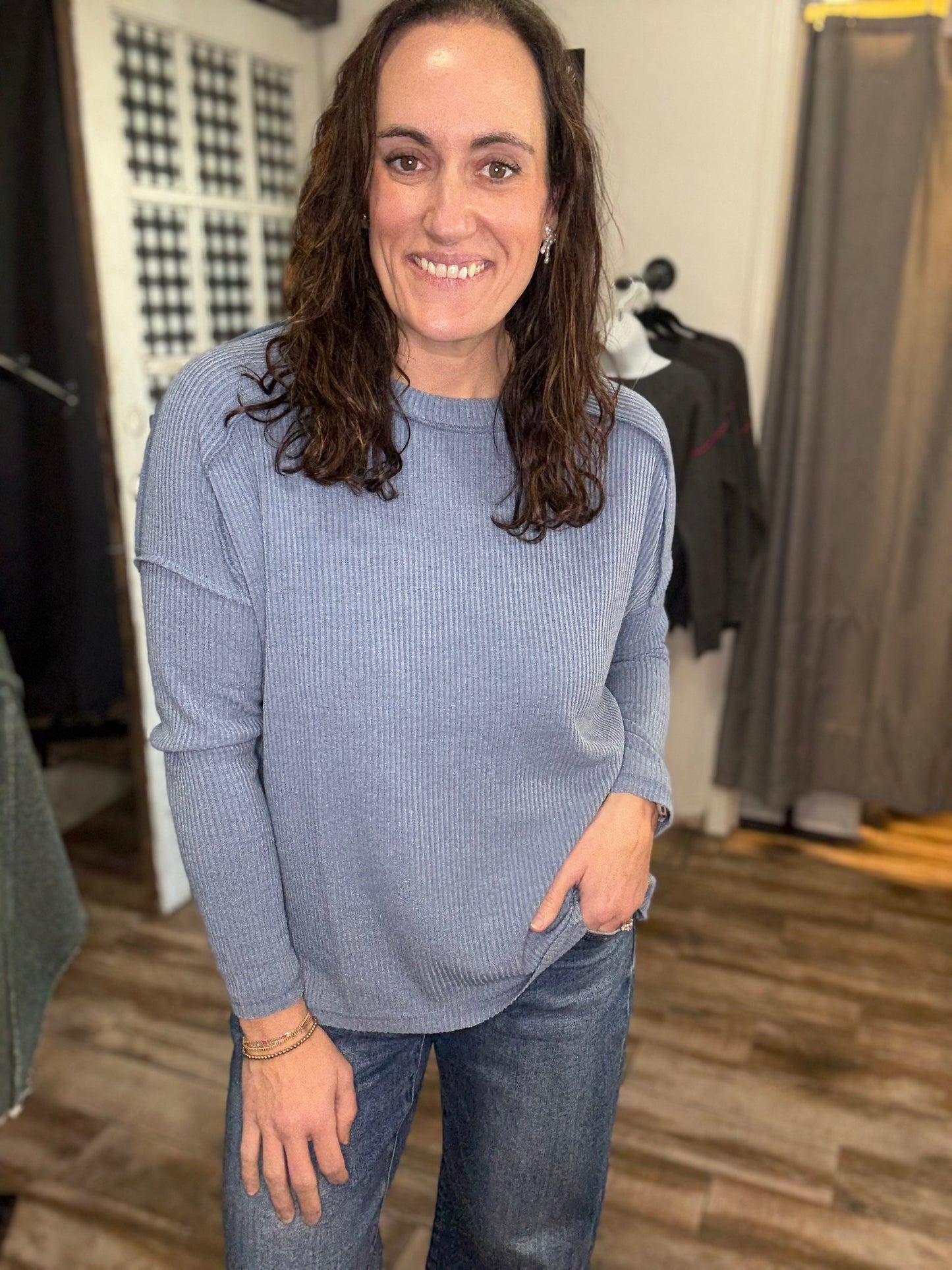 Ribbed Denim Long Sleeve