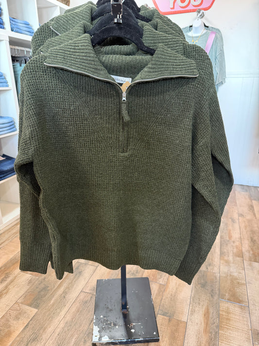 Half Zip High Collared Sweater