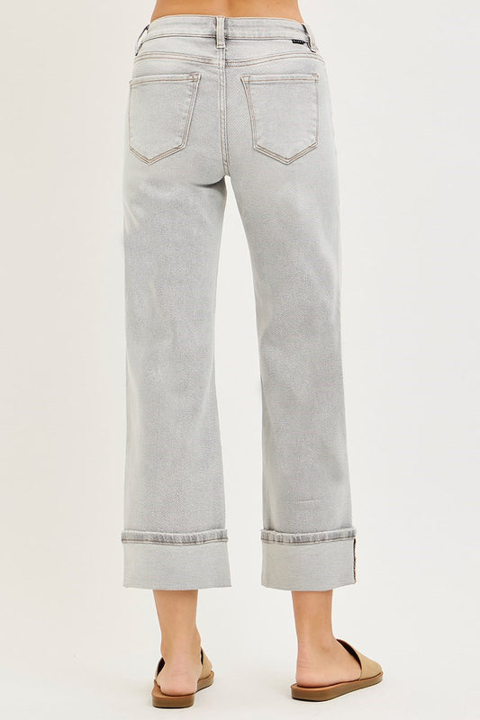 Risen - Mid Rise Crop Straight Jeans