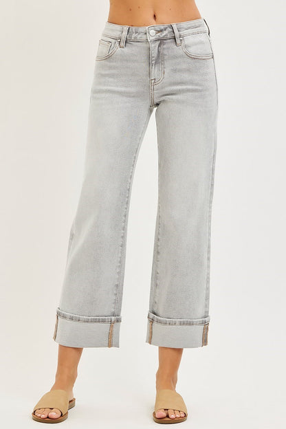 Risen - Mid Rise Crop Straight Jeans