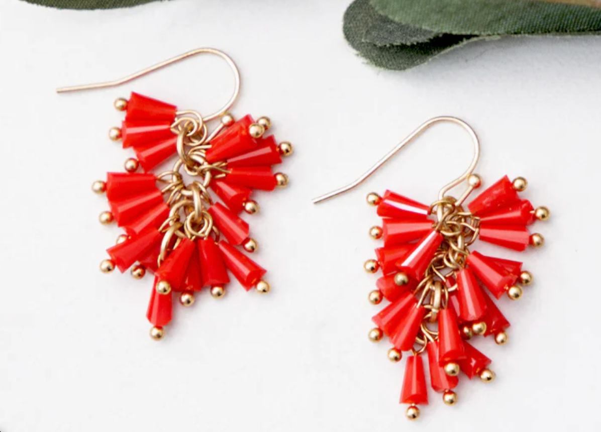 Gold & Red Beaded Earrings