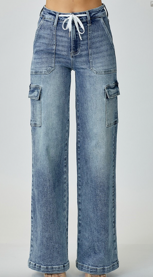 Risen Mid-Rise Cargo Straight Jeans