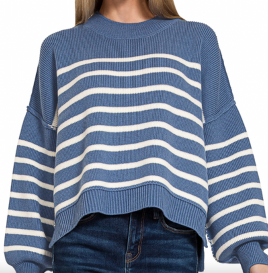 Striped Oversized Sweater Dusty Blue