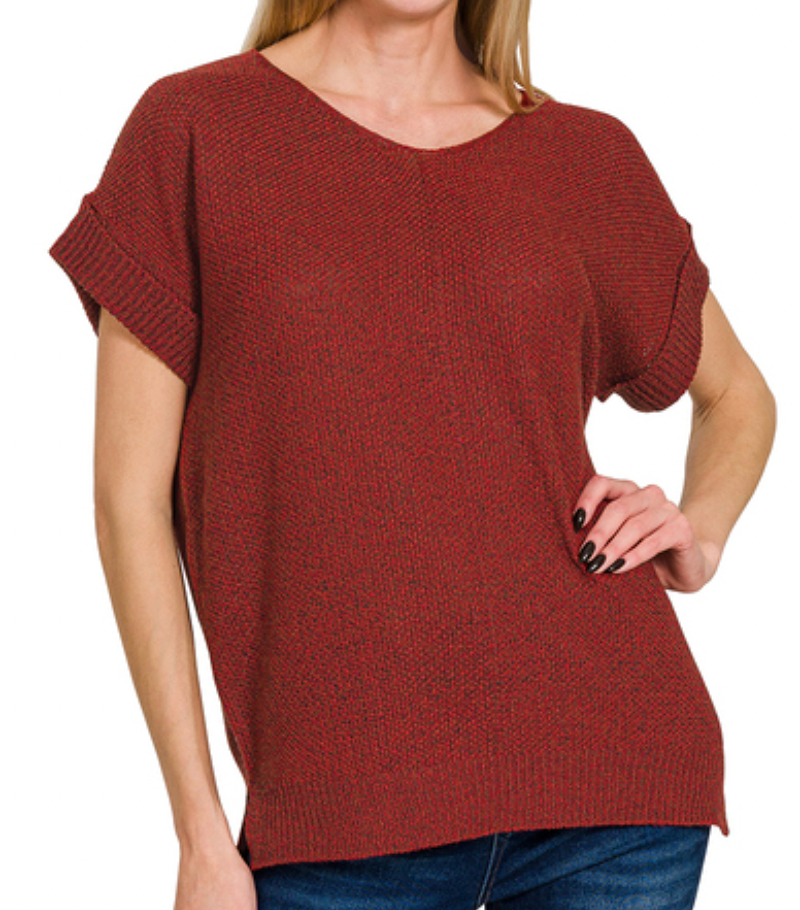 Center Seam Short Sleeve Sweater