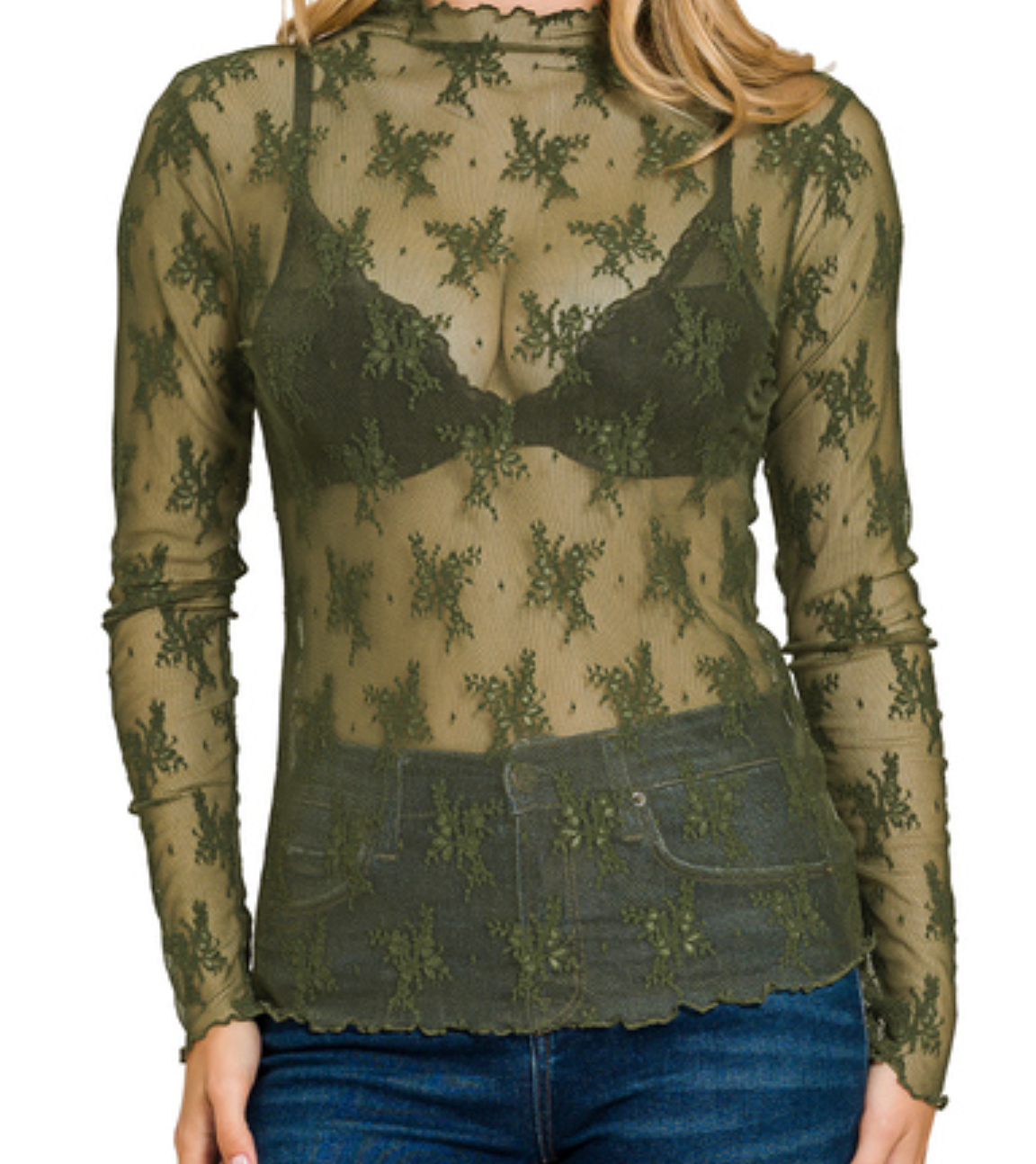 Lace Layering Top - Olive