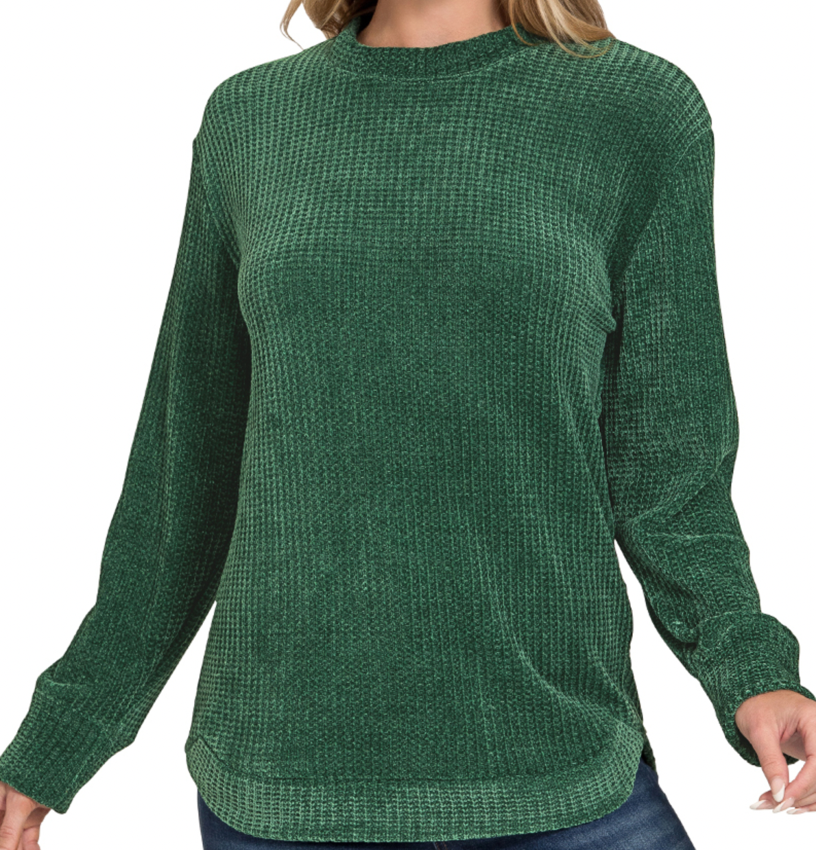 Chenille Waffle Knit Sweater Hunter Green