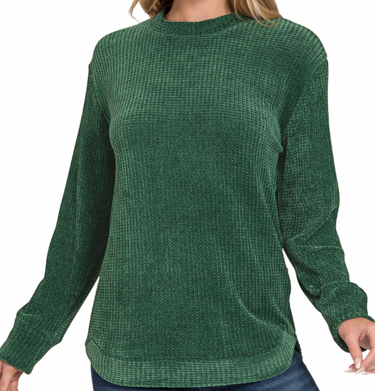 Chenille Waffle Knit Sweater Hunter Green