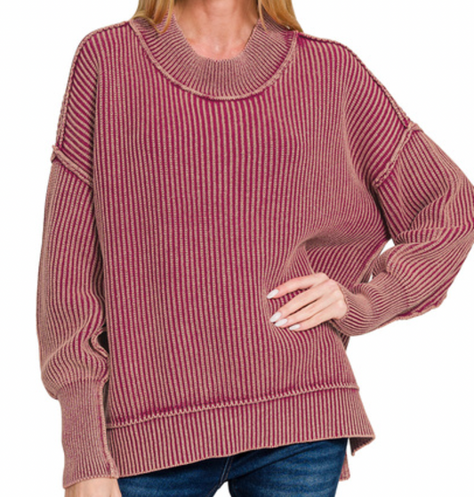 Washed Side Slit Oversized Sweater