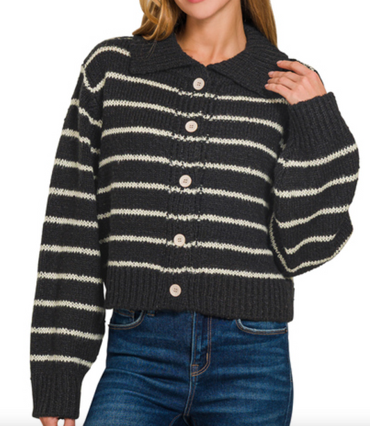Striped Collared Cardigan
