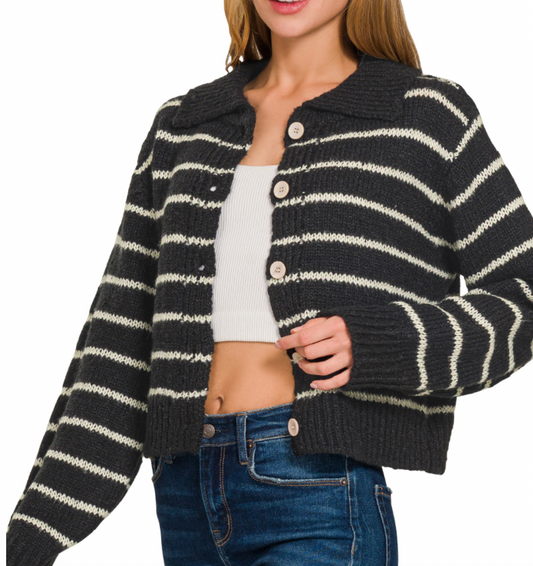 Striped Collared Cardigan