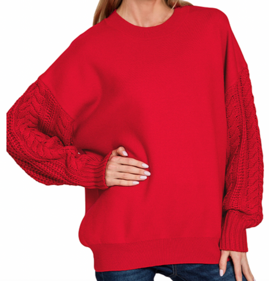 Cable Knit Sweater - Red